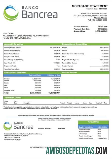 para download Modelo Word e PDF de declaração de hipoteca do México Bancrea